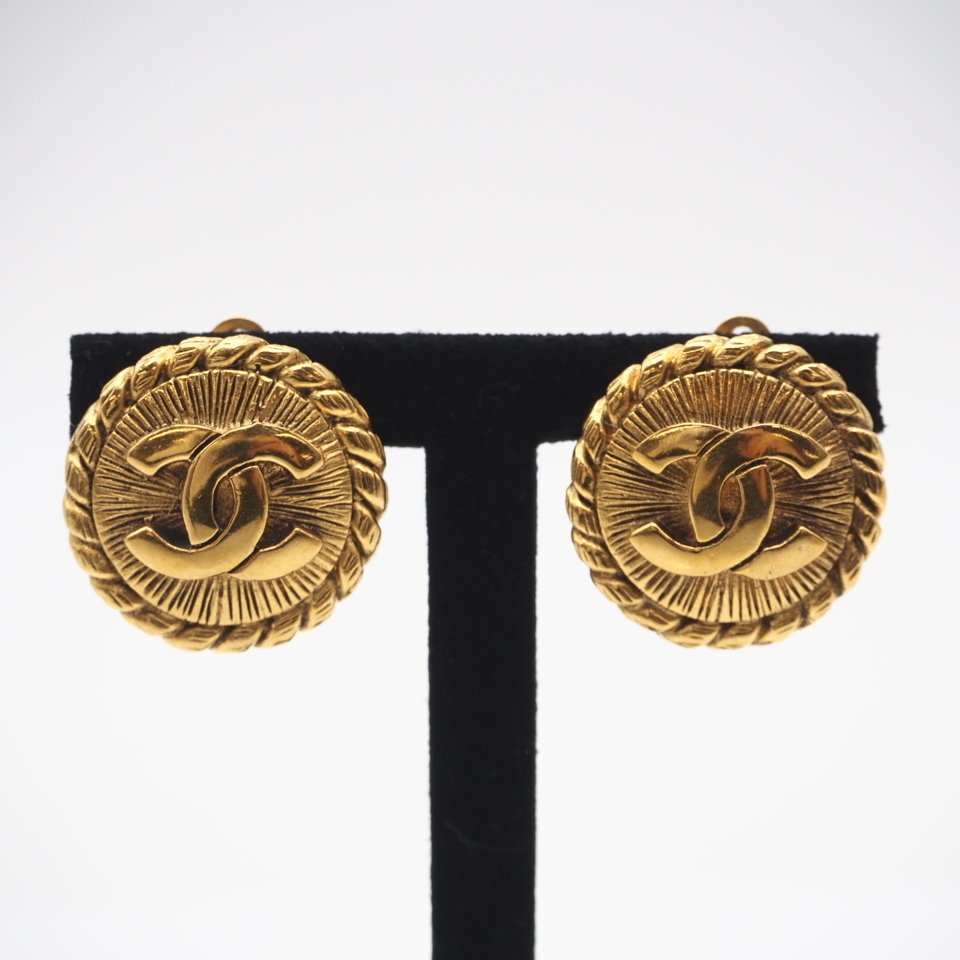 Chanel - 金色金属 - 耳环 - 复古日晕 CC 标志 #1.0