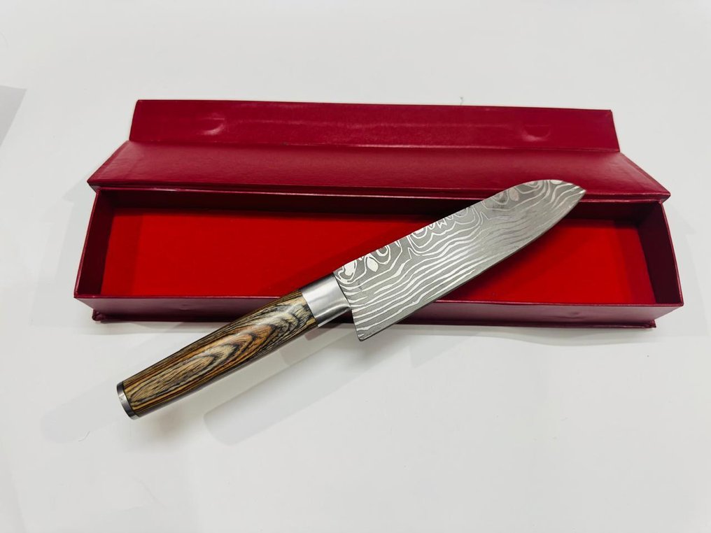 HexClad - Μαχαίρι κουζίνας - Santoku - Ιαπωνικό μαχαίρι Santuko (0104) - VG 10 Χάλυβας Λιγότερο Ατσάλι & Εξωτικό Χειριστήριο - Ιαπωνία - Ιαπωνικό μαχαίρι Santuko #1.0