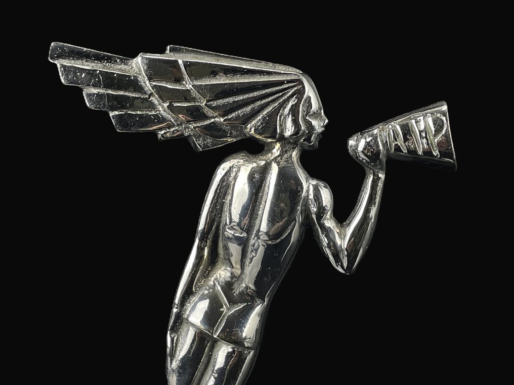 Rare Mascotte A.T.P (PARIS) - Design Streamline vers 1930 - 吉祥物 - 镀镍金属 - Portor大理石 - 23 x 18 厘米 #2.1