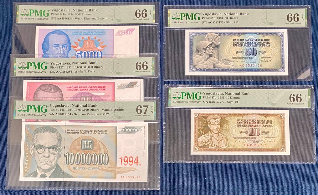 Jugoslawien. - 5 banknotes - all graded - various dates  (Ohne Mindestpreis) #1.0