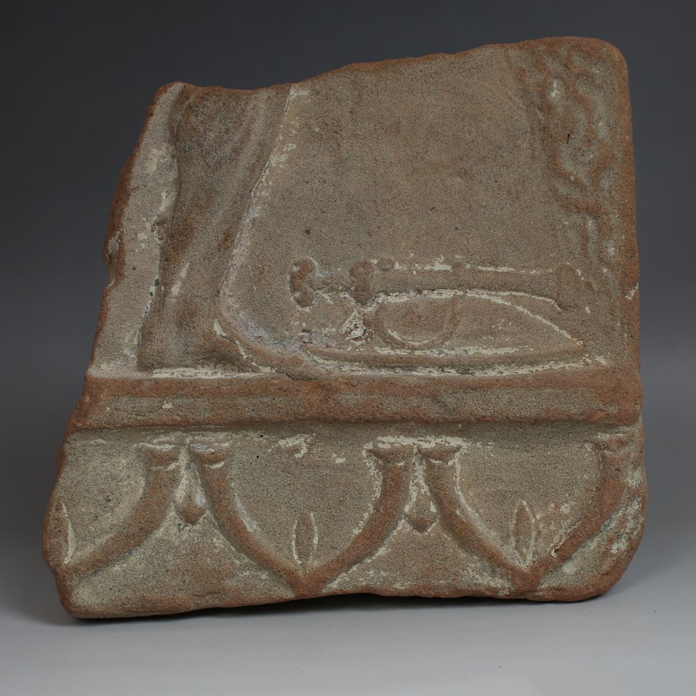 Ancient Roman Pottery Campana relief depicting mythological hero Theseus, lifting a huge rock, Aithra stands behind him #3.2