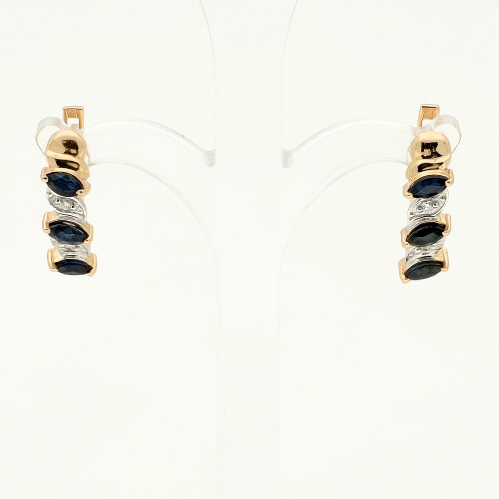 沒有保留價 - 耳環 - 14 克拉 黃金 藍寶石 - 鉆石 #1.0