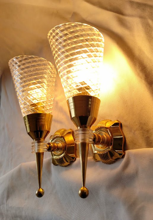 壁突式照明 (2) - 复古黄铜镀金与Perspex的壁灯 - 透明的Perspex（有机玻璃） - 金色黄铜 #4.3