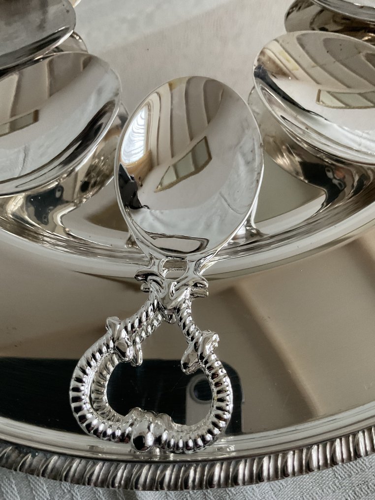 Löffel (10) - Amuse-bouche, Löffel mit Serviertablett - Versilbert #4.3