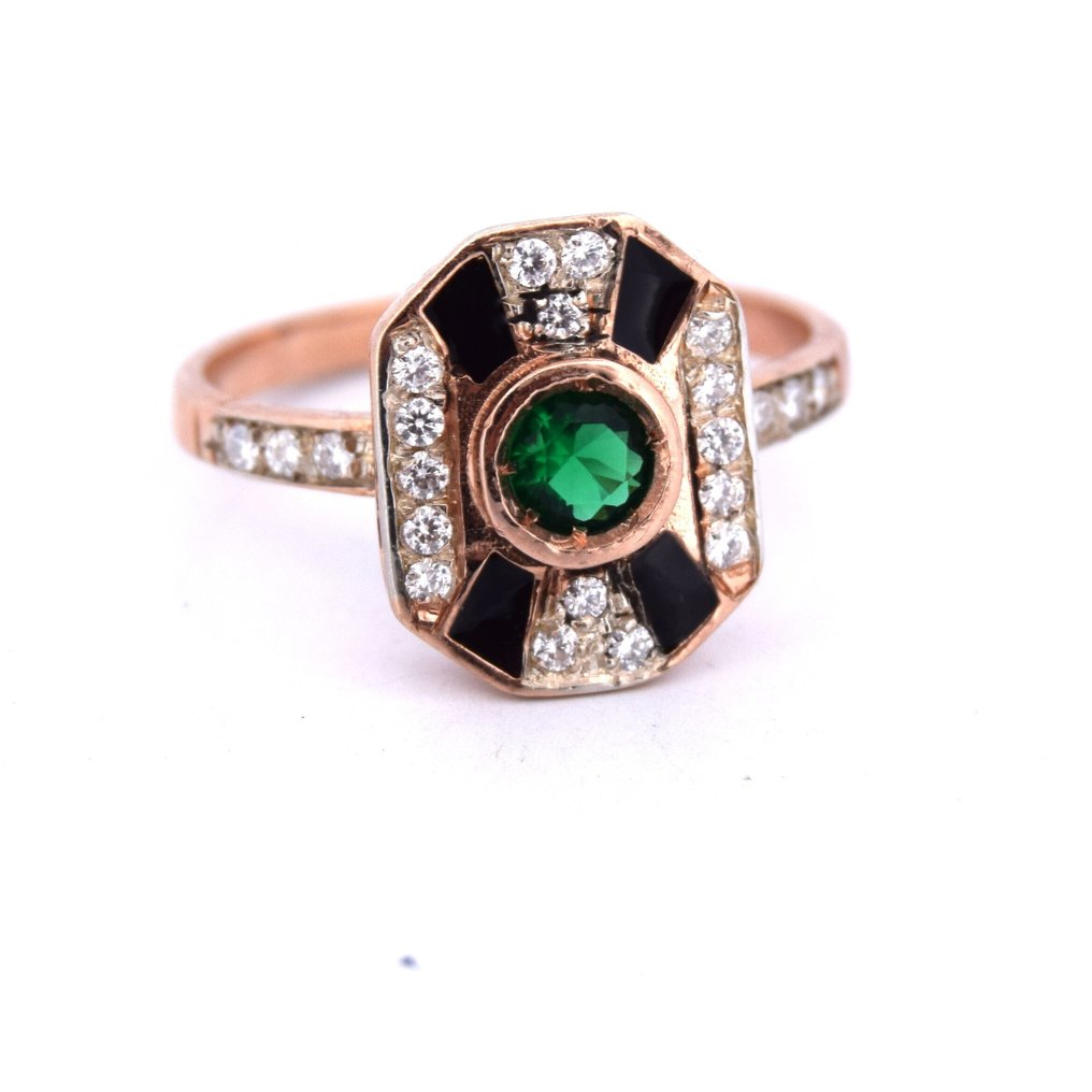 χωρίς τιμή ασφαλείας - Δαχτυλίδι βραχίονα - 9 kt. Ροζ χρυσό -  0.95ct. tw. Σμαράγδι - Διαμάντι #1.0