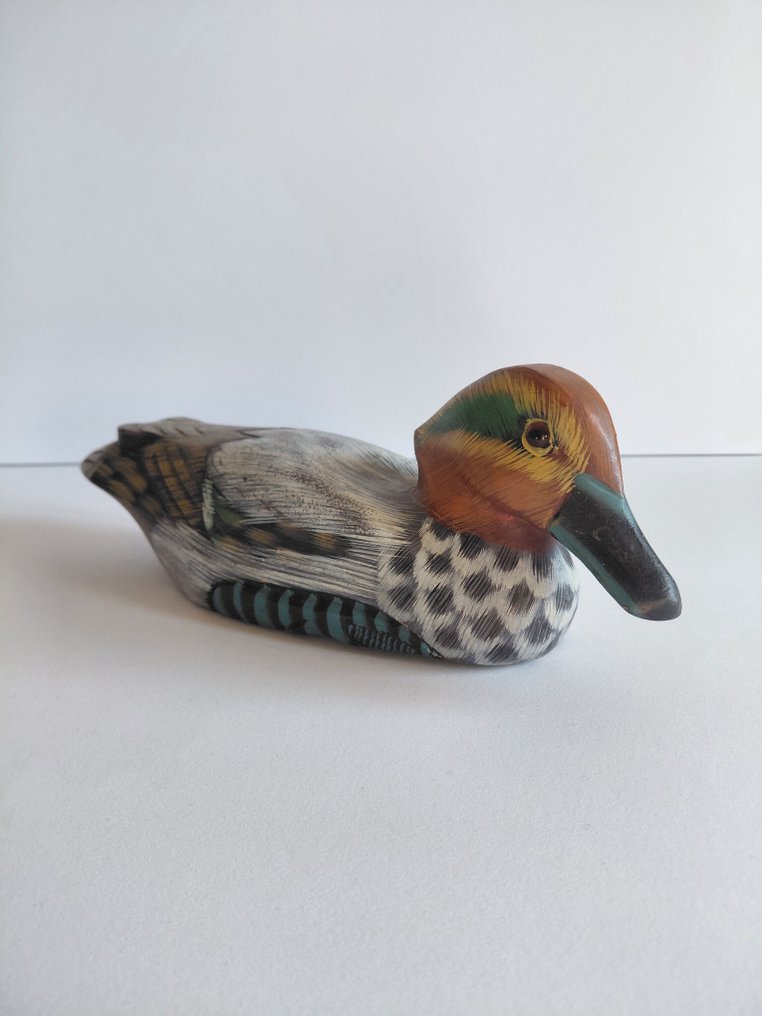 Duck decoy - Période 1950-1970, peint main, sculpture 24.5 cm - Wood #3.2