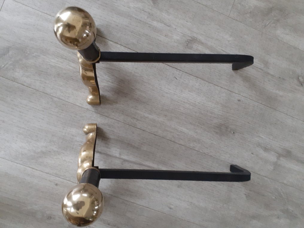 Πυροστιά (2) - Gilt brass, Χάλυβας - Chenets μπρούντζος #4.3