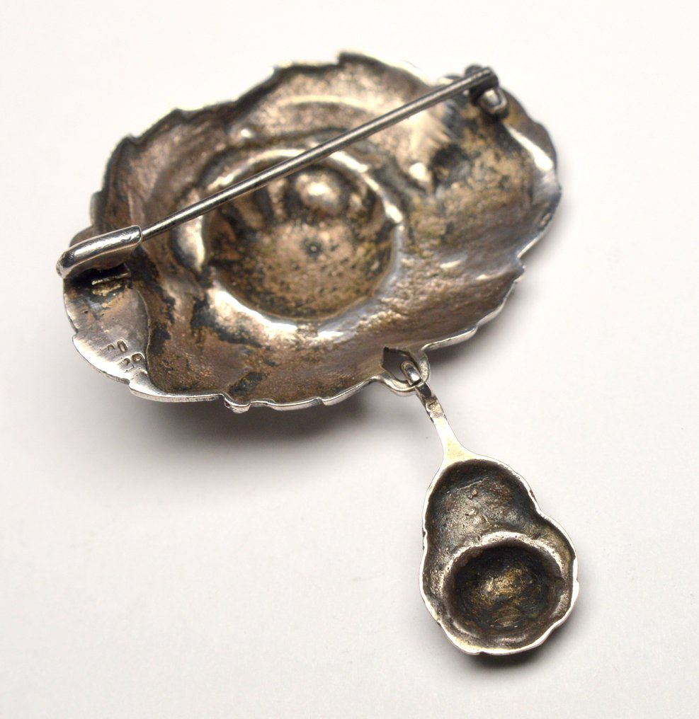 Ohne Mindestpreis - Brosche 800 Silber - Art Nouveau - Rose #4.3