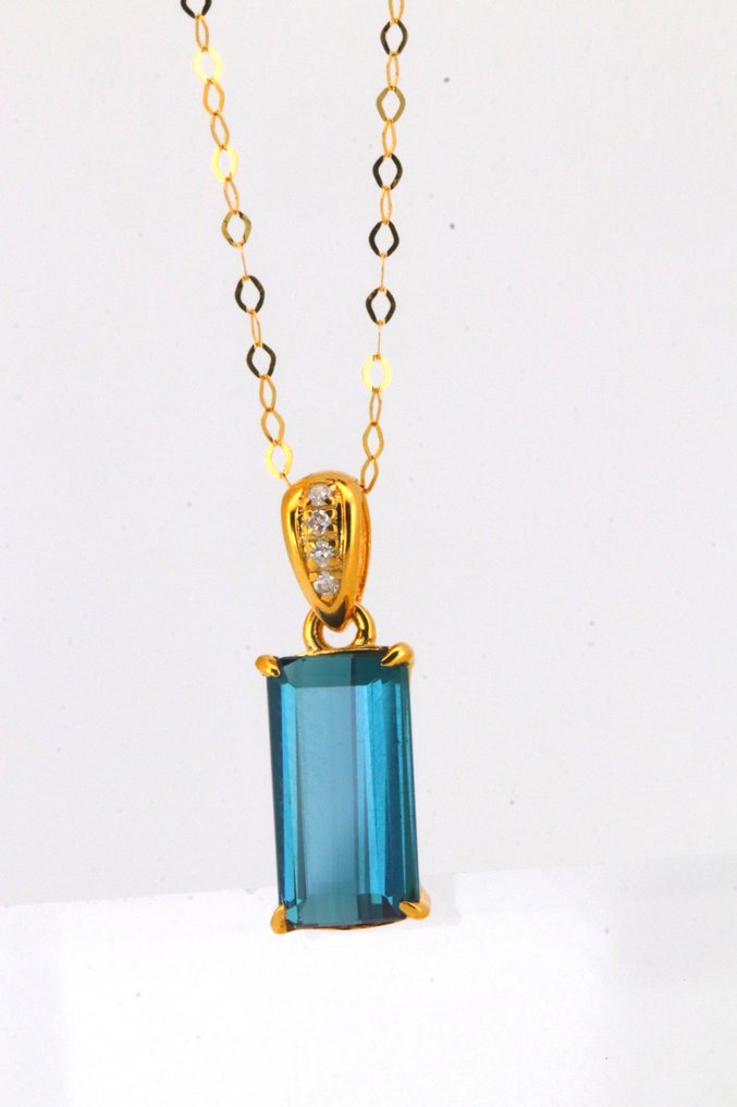 沒有保留價 - 墜飾 - 14 克拉 黃金 電氣石 - 鉆石 #3.2