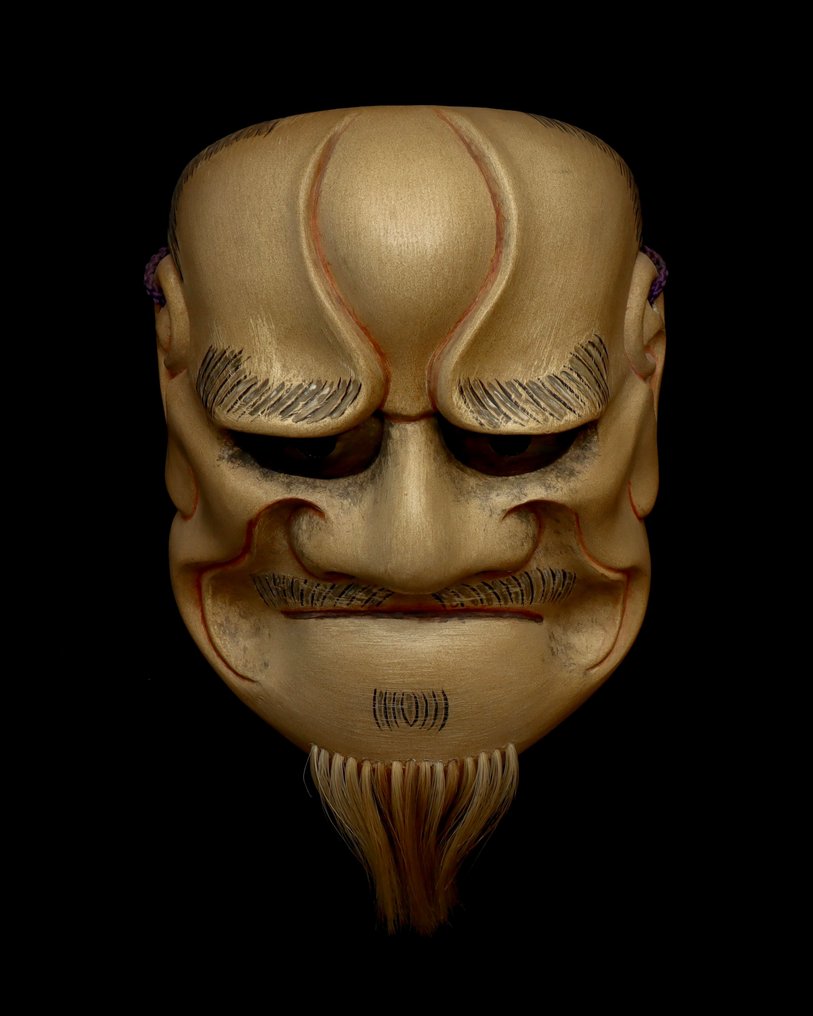Signed Japan Wooden Noh Mask of BESHIMI-AKUJO 癋見悪尉 - 雕塑 木 - 日本 #1.0