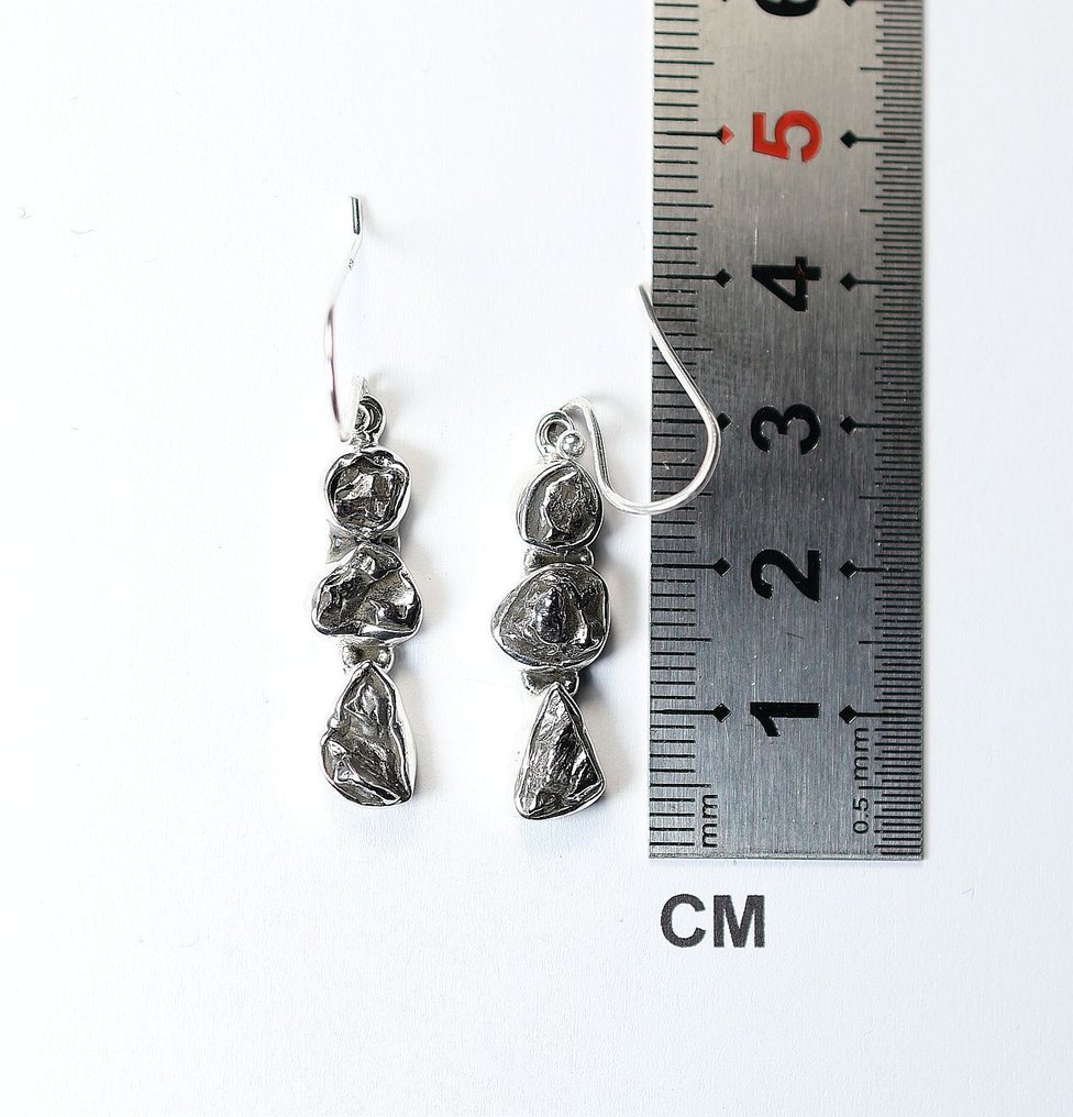 2 x cercei cu pandantiv meteorit Campo del Cielo / noi 925. Argint sterling - 5.46 g - (2) #1.0
