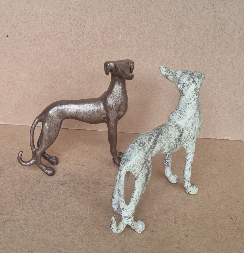 Statue, 2 honden - 18 cm - gepatinierte Metaallegerung #1.0