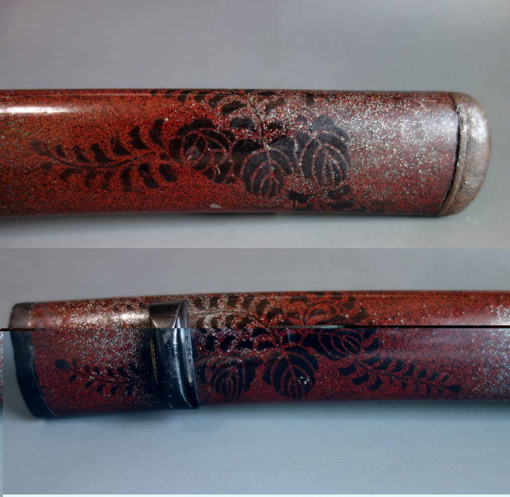 Katana - Legno - koshirae wakizashi red bush clover saya pine corn menuki - Giappone - Tardo periodo Edo #4.3