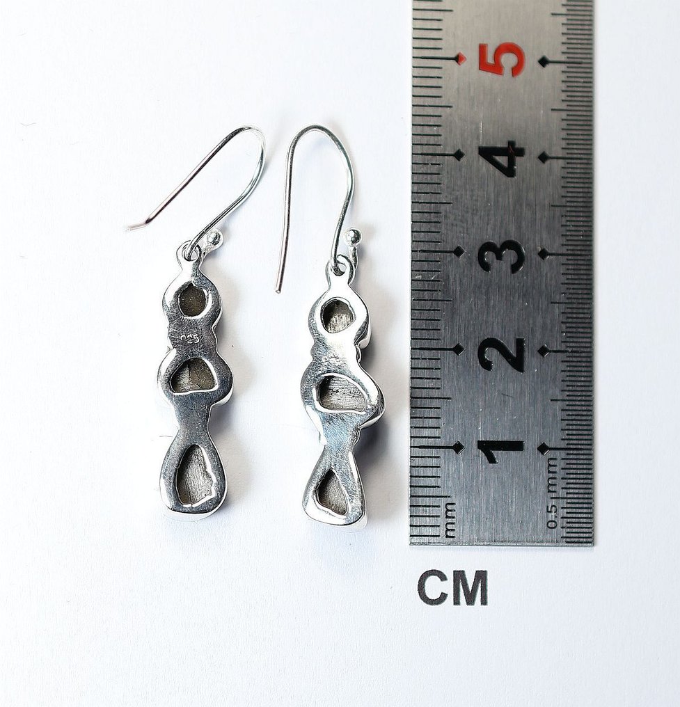 2 x cercei cu pandantiv meteorit Campo del Cielo / noi 925. Argint sterling - 5.46 g - (2) #1.0