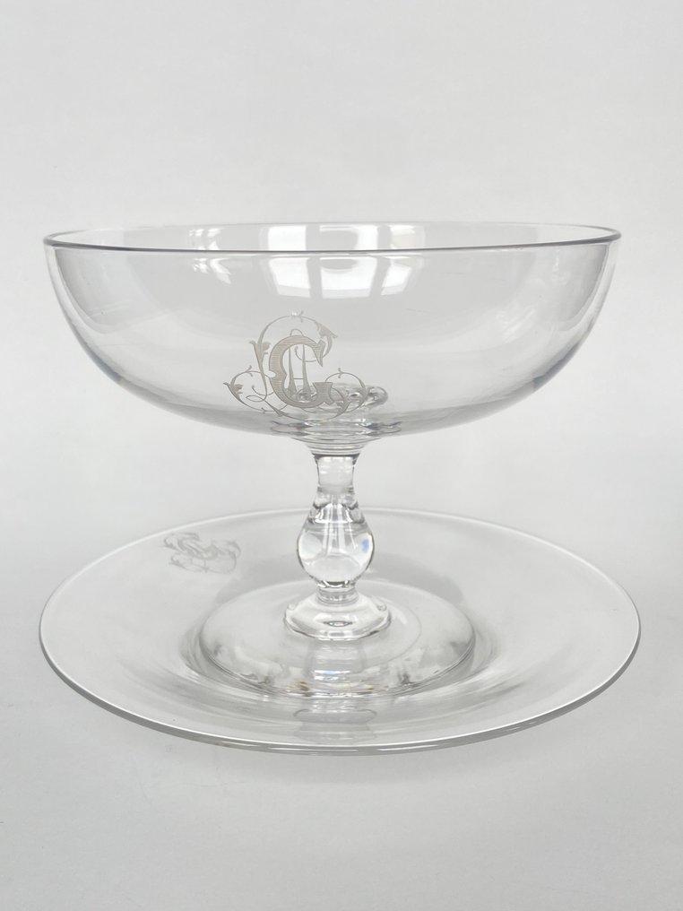 Baccarat - Platou pentru servit - Magnifique compotier avec plateau monogrammé - Cristal #1.0