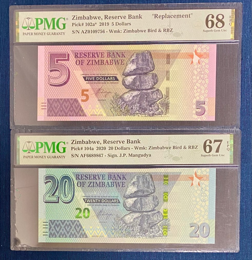 Zimbabwe. - 6 banknotes - all graded - various dates (Fără preț de rezervă) #3.2