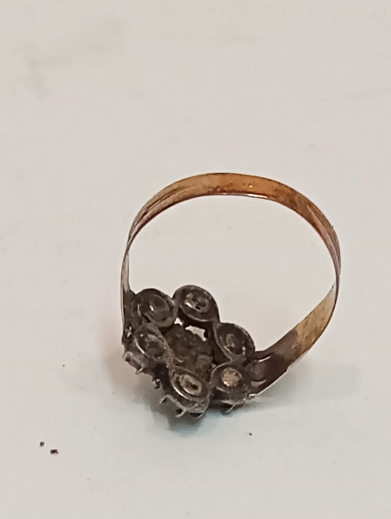 Zonder Minimumprijs - Ring - 18 karaat Geel goud, Zilver Diamant (Natuurlijk) - Diamant - 19de eeuwse Vlaamse ring #4.3