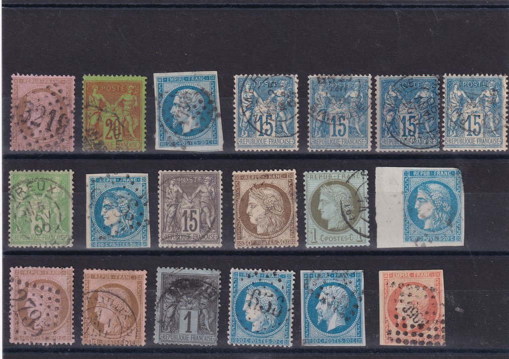 France  - Set of canceled classic stamps on four plaques. #1.0