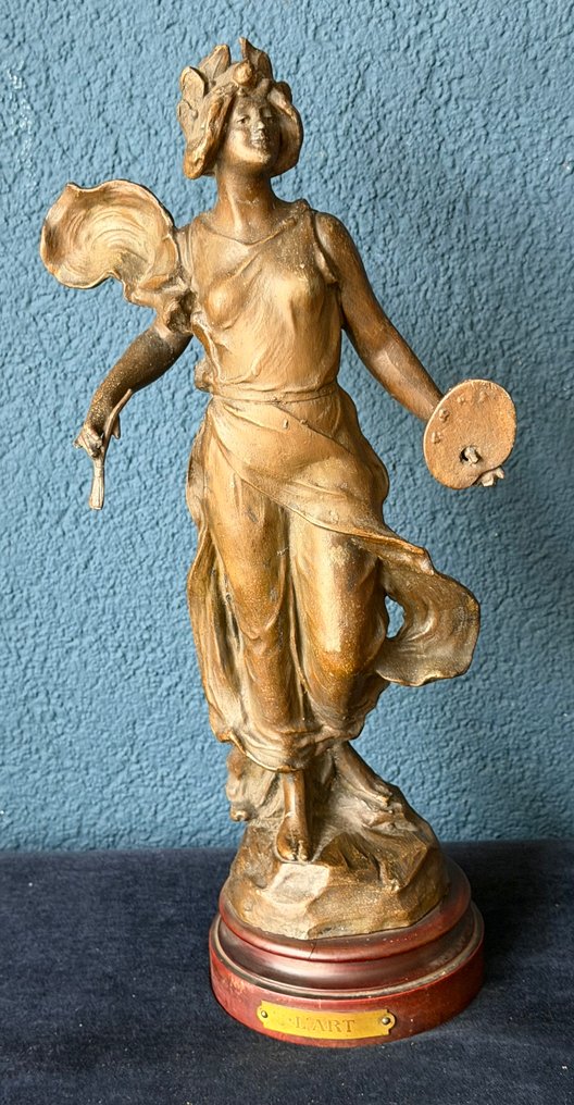Szobor, Art Nouveau statue - "L'Art" - 37 cm - Spiáter #1.0