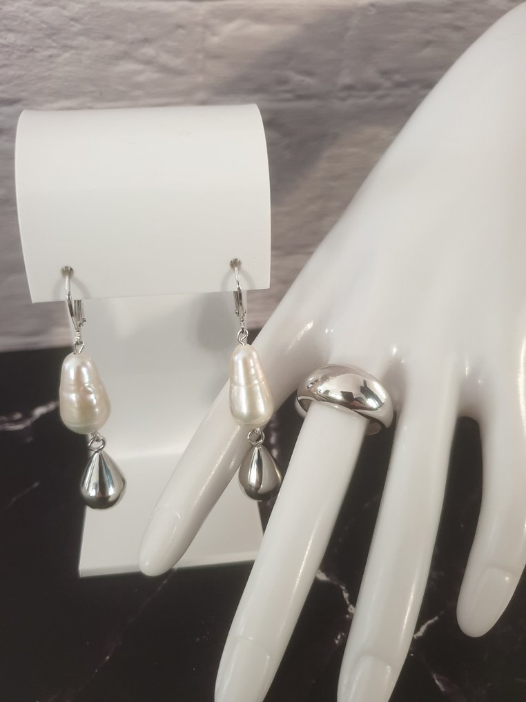 Ασημί, Μαργαριτάρι - Σετ κοσμημάτων 2 τεμαχίων #4.3