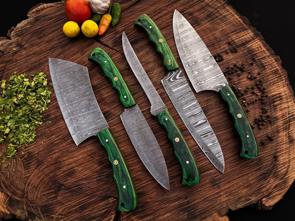 Coltello da cucina - Set di coltelli da chef per uso quotidiano in ambienti interni ed esterni (UZ-280) - Manico in legno esotico americano e lama in acciaio piegato. - Nord America - Set da cucina e barbecue #1.0