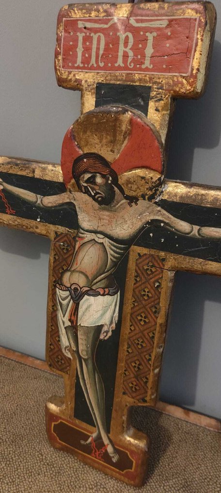 古董 (十字架状)耶稣受难像 - 木 - XX 世纪 - 手工绘制 - 46 x 50 厘米  #2.1