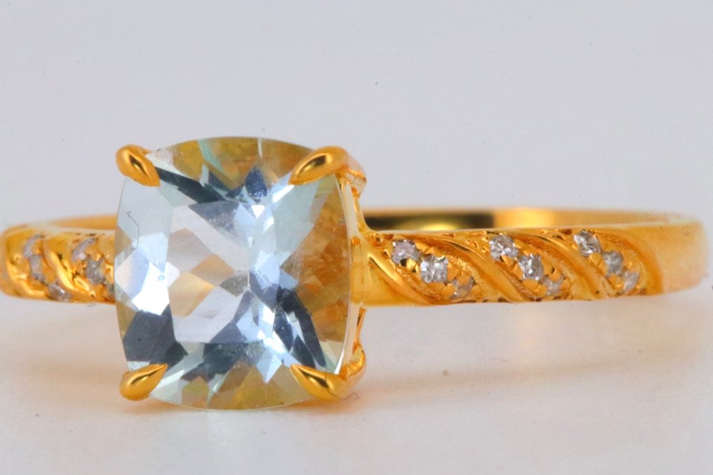 沒有保留價 - 戒指 - 14 克拉 黃金 海藍寶石 - 鉆石 #3.2