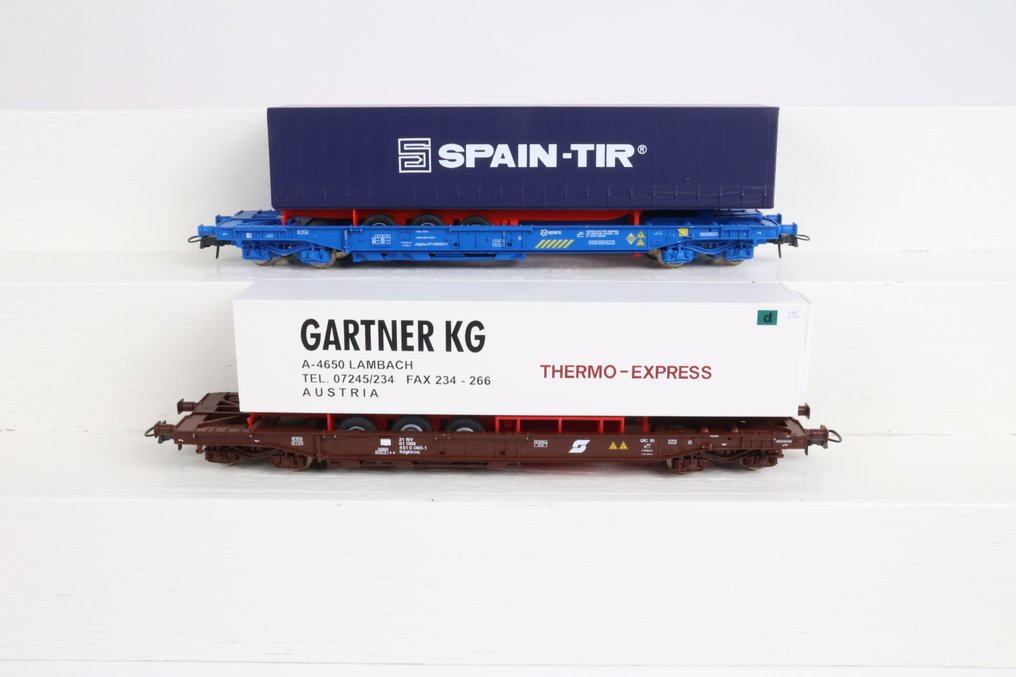 Roco H0 - 66700, 47636 - Model wagonu towarowego (2) - Hupac pojazdy z Spain-Tir i Gartner przyczepy - RENFE, ÖBB #2.1