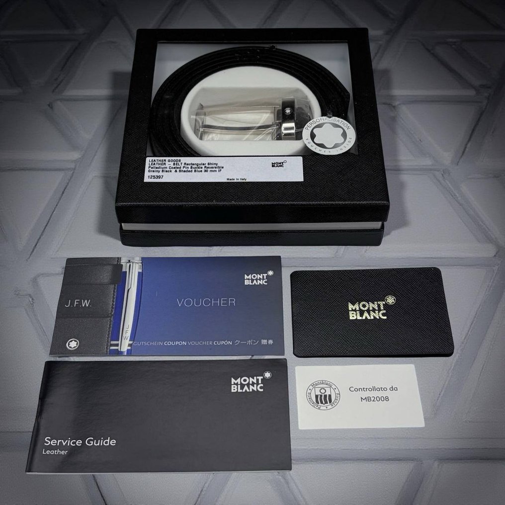 Montblanc - Montblanc Leather Belt Rectangular Shiny Palladium Coated Pin Buckle Reversible - Pasek #1.0