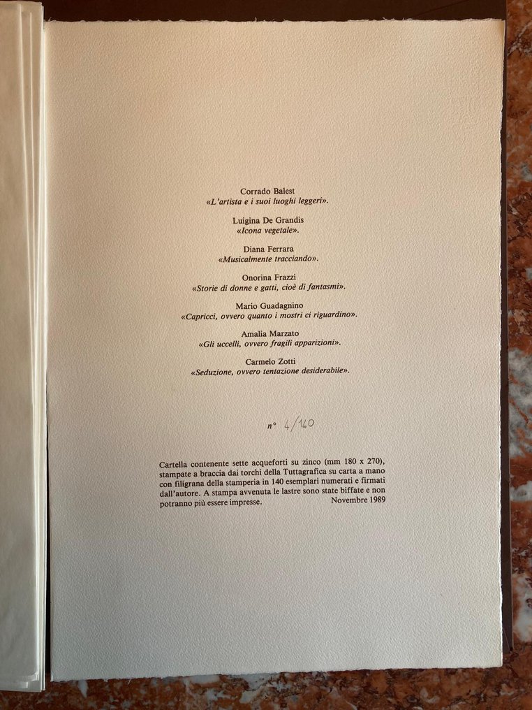 Corrado Balest; Luigina De Grandis; Diana Ferrara; Onorina FrazzI; Mario Guadagnino; Amalia Marzato; - Cartella di acqueforti - 1989 #2.1