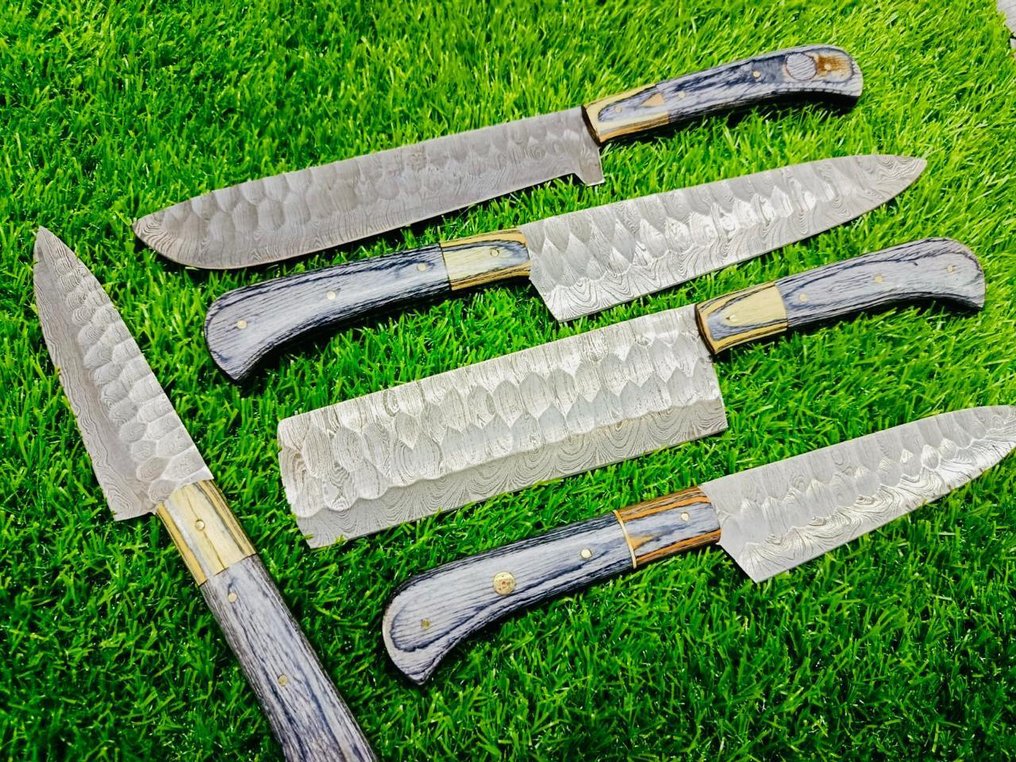 Μαχαίρι κουζίνας - Σετ μαχαιριών κουζίνας, μπάρμπεκιου, εσωτερικού χώρου και κατασκήνωσης (009) - Χειριστήριο από αμερικανικό εξωτικό ξύλο και διπλωμένο ατσάλι 1095/15N20. - Ιαπωνία - Σετ κουζίνας και μπάρμπεκιου #2.1