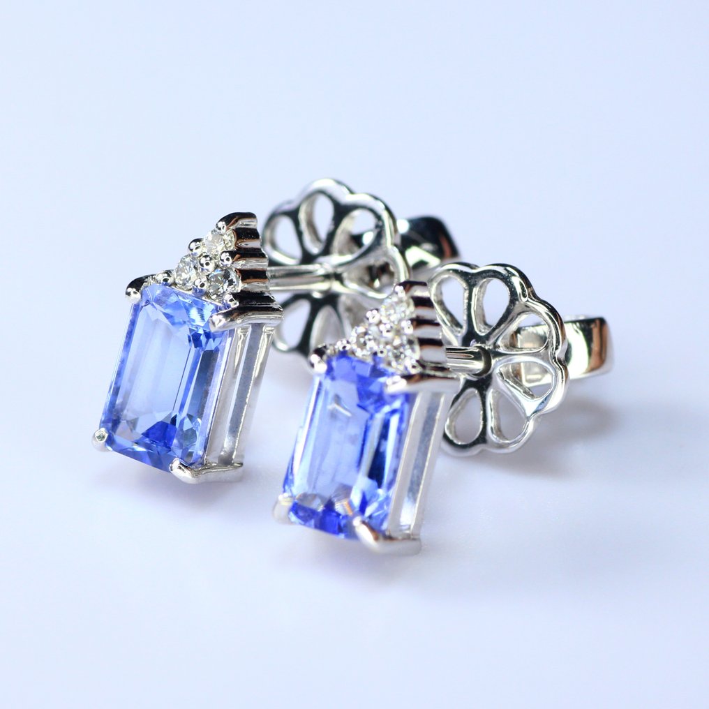 χωρίς τιμή ασφαλείας - Σκουλαρίκια Πλατίνα -  1.54ct. tw. Τανζανίτης - Διαμάντι - Απόλυτα εκλεπτυσμένο σκουλαρίκι. #1.0