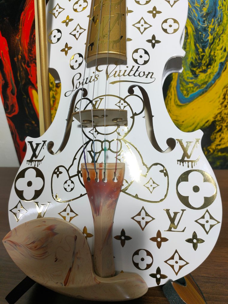 fp pop art - Violon Louis Vuitton Ourson..FPPOPART (60cm) White Exception Pop Art Luxury Oeuvre unique 1/1 #2.1