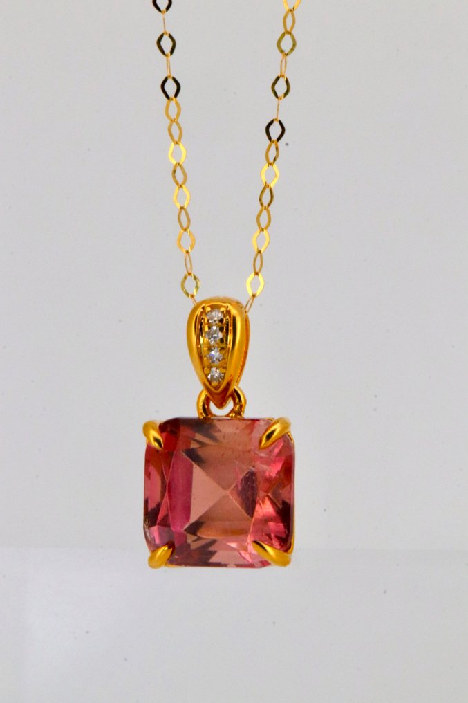Sans Prix de Réserve - Pendentif - 14 carats Or jaune Tourmaline - Diamant #1.0
