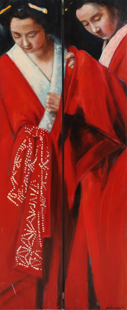 Louis Nagelkerke (1949) - Tweeluik van vrouwen in kimono #1.0