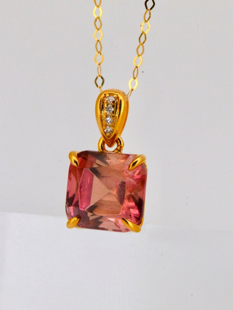 Sans Prix de Réserve - Pendentif - 14 carats Or jaune Tourmaline - Diamant #2.1