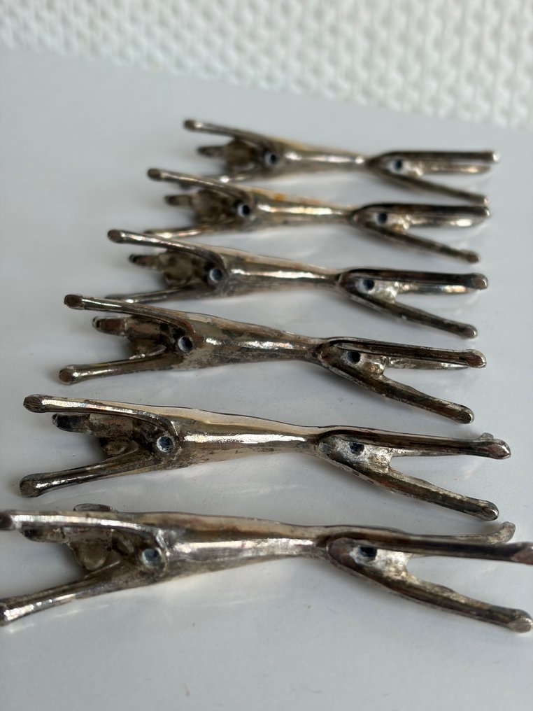 Ensemble de Porte-Couteaux Animaliers Vintages – Chats et Lévriers / Chiens teckels vintage rétro en - Posacuchillo (12) - Metal, Plateado #4.3