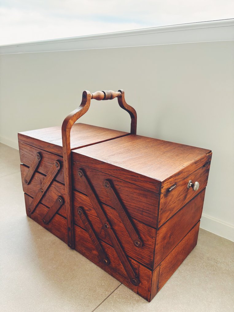 缝纫盒 - 古董缝纫箱，带之字形机制 - 木 - 复古 #3.2