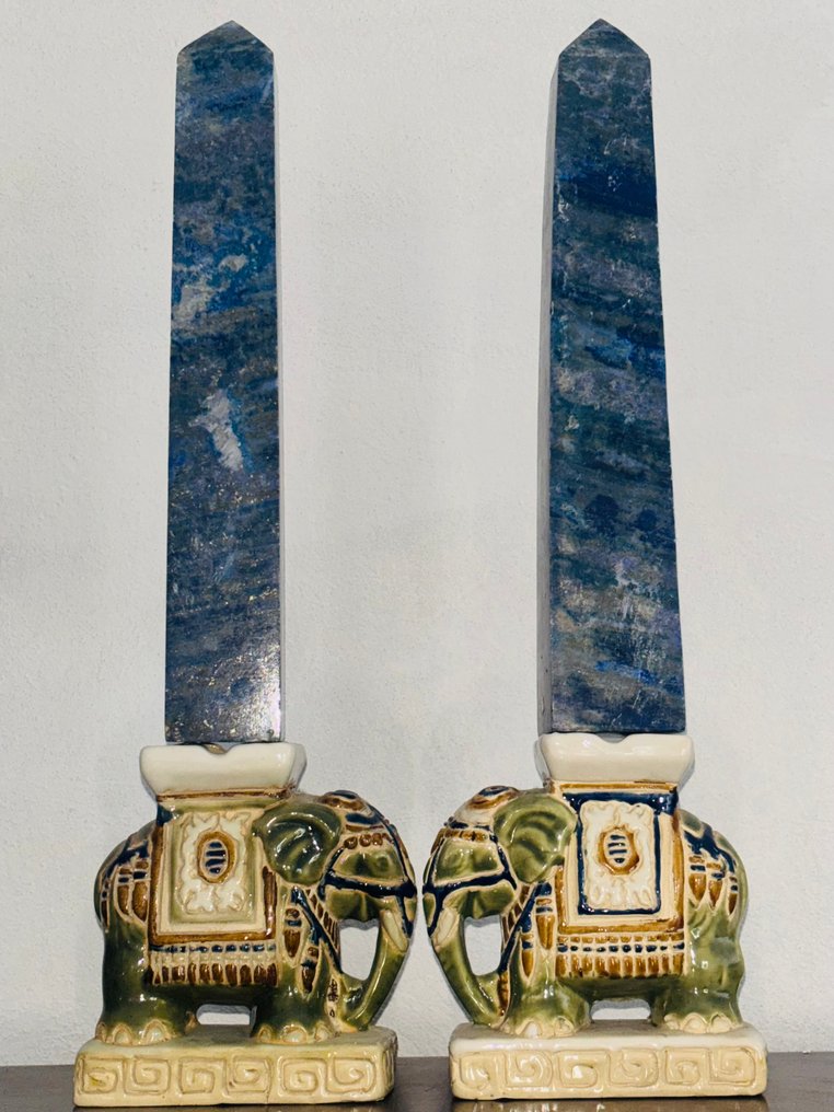 雕刻, Obelischi elefanti lapislazzuli - 40 cm - Lapis Lazuli, 陶瓷 - 1995 #4.3