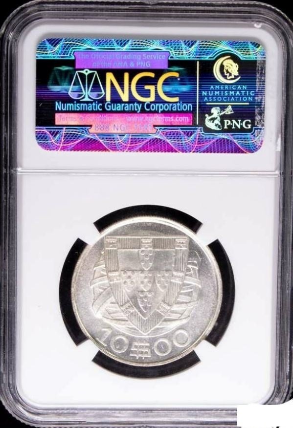 Portugal. 1942 10 Escudos. Prata. NGC MS 65. #1.0