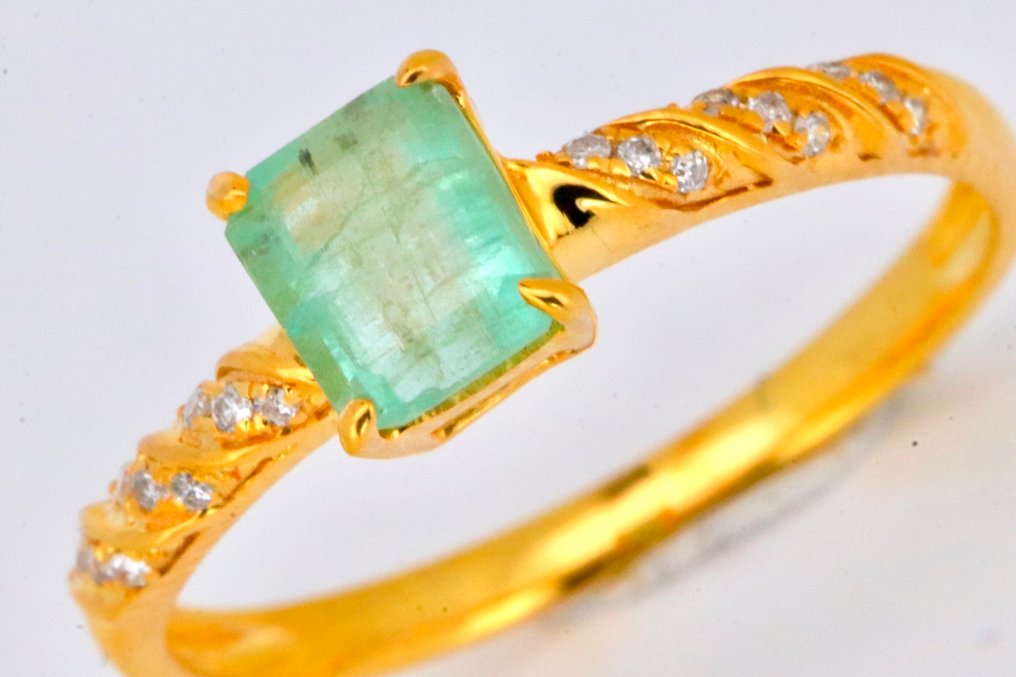 沒有保留價 - 戒指 - 14 克拉 黃金 祖母綠 - 鉆石 #2.1