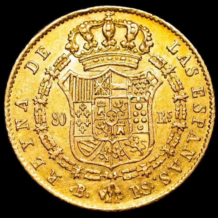 Espagne. Isabelle II. 80 Reales Barcelona. 1846. Ensayador P.S. #1.0