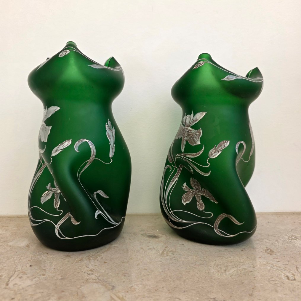 Wazon (2) - Szkło - Para ozdobnych wazonów - Bohemia #3.2