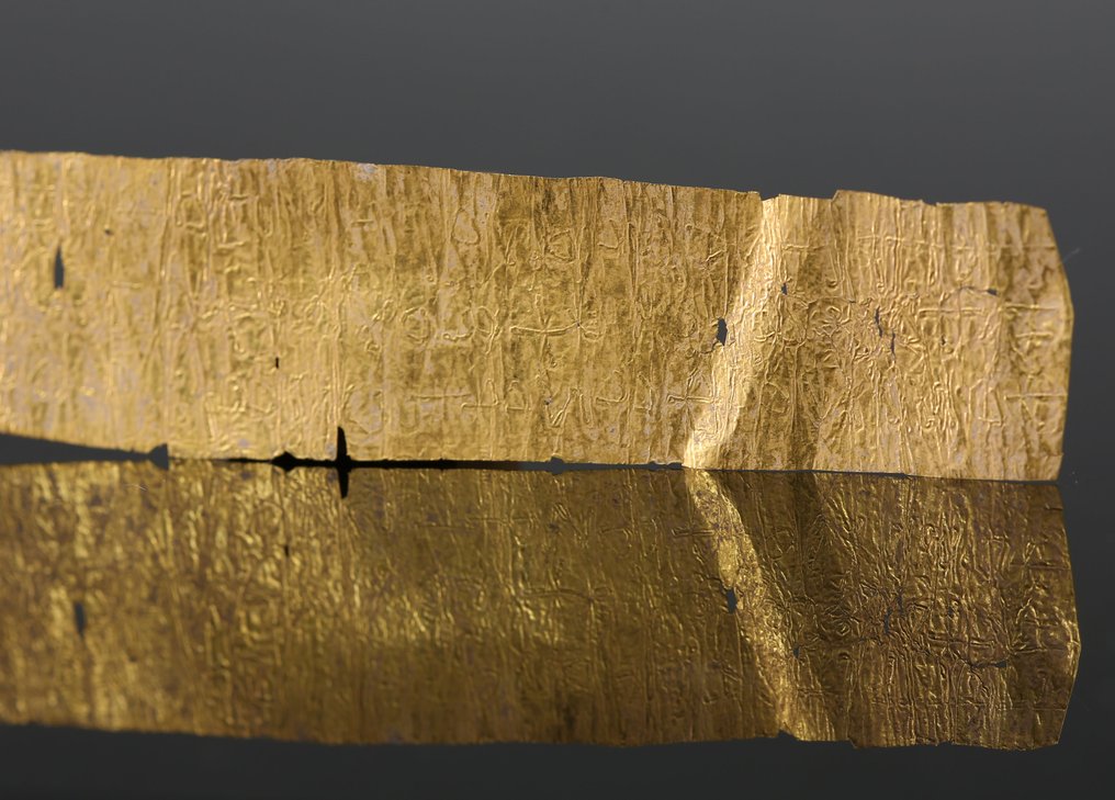 Ancient Roman Gold RARE Amulet in rectangular sheet (lamella) with Greek cursive writing. Spanish Export License. #3.2