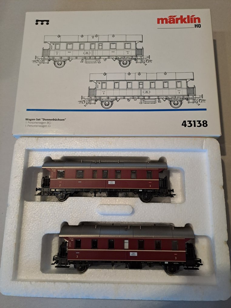 Märklin H0 - 43138+43139 - Modelltog passasjervogn-sett (2) - 2 Vognsett – Donnerbüchse Set 1 + 2, MHI spesialserier fra 1997 - DB #1.0