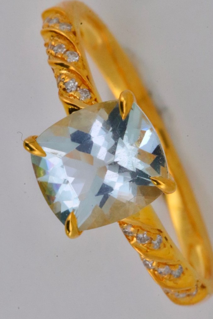 沒有保留價 - 戒指 - 14 克拉 黃金 海藍寶石 - 鉆石 #1.0