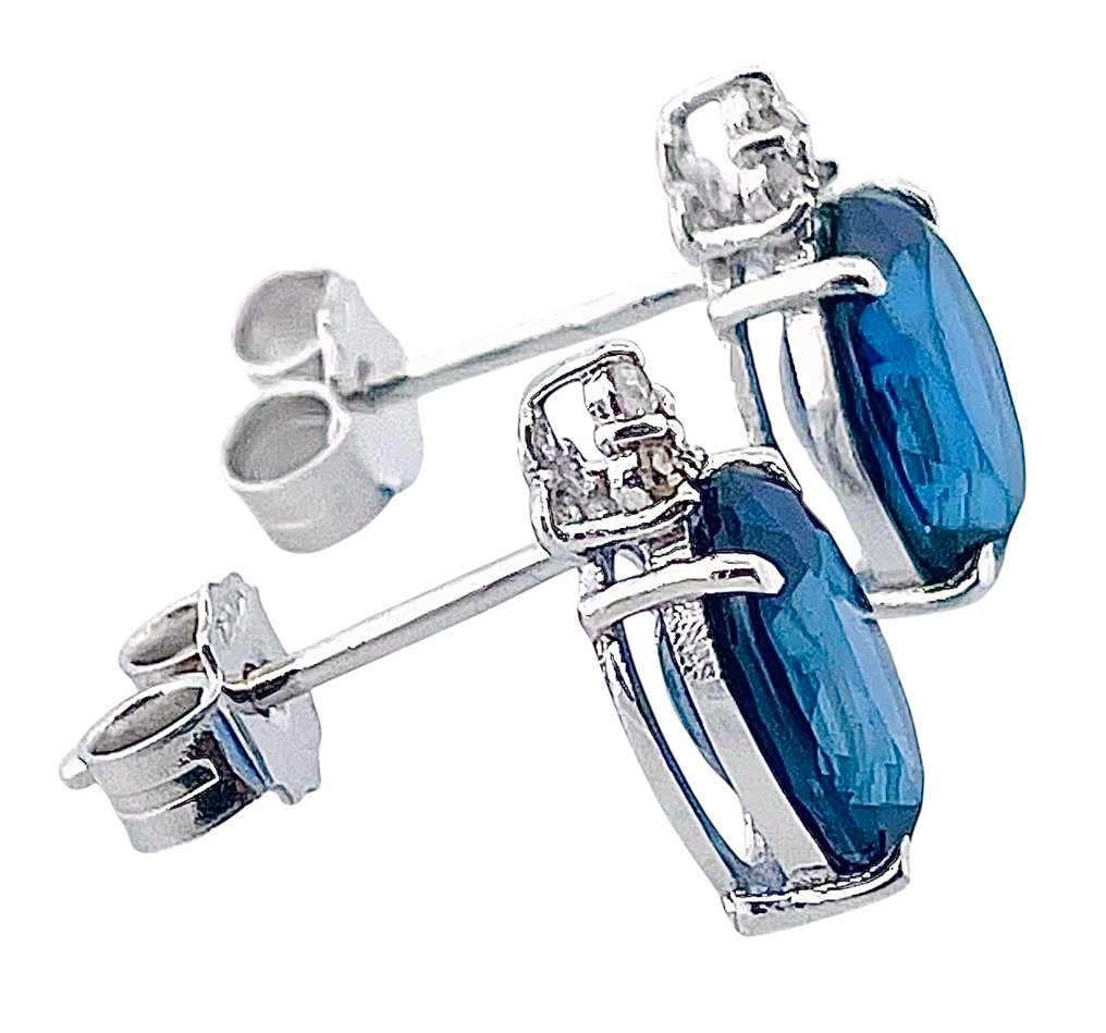 Nincs minimálár - Drop fülbevaló - 18 kt. Fehér arany Zafír - Gyémánt #3.2