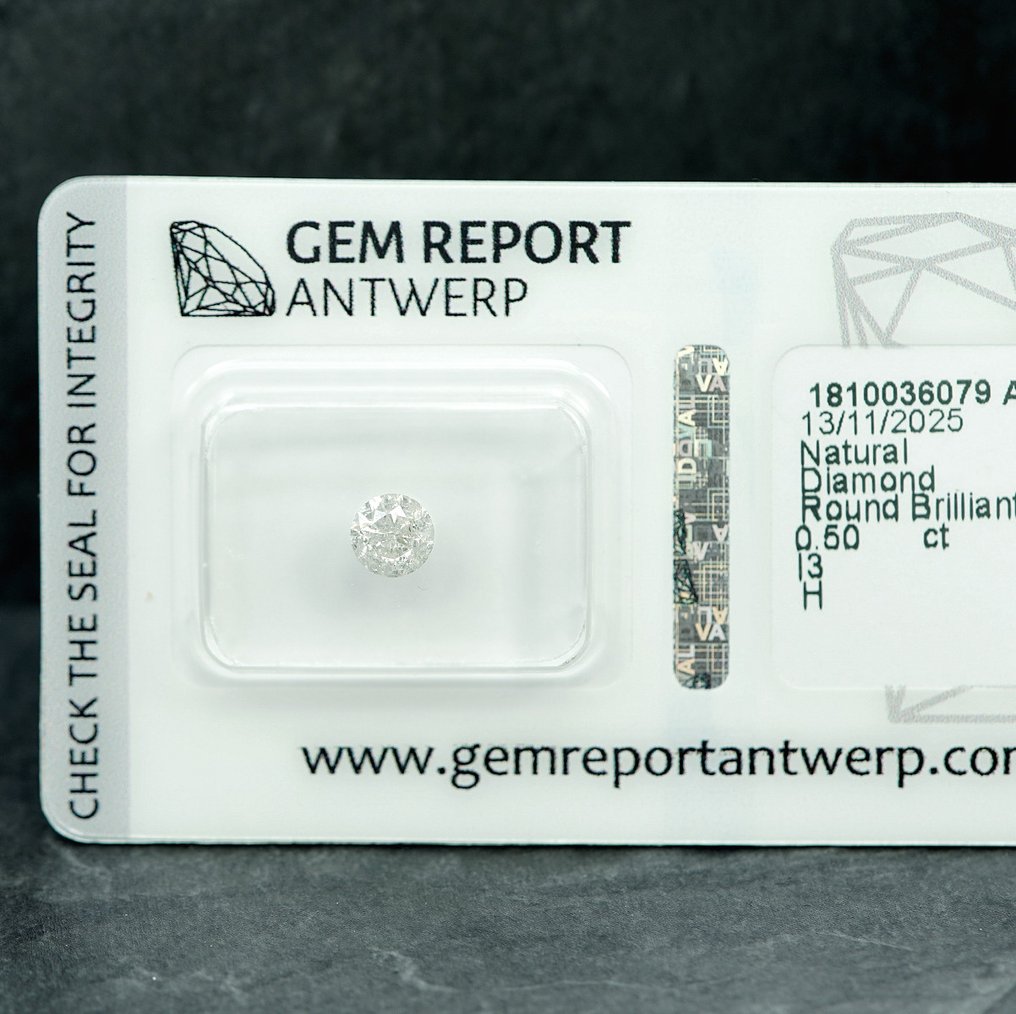 No reserve price - 1 pcs Diamond  (Natural)  - 0.50 ct - Round - H - I3 - Gem Report Antwerp (GRA) #4.3