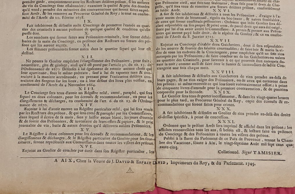 Document - Parlement De Provence - Règlement Pour Les Prisons - 1745 #3.2