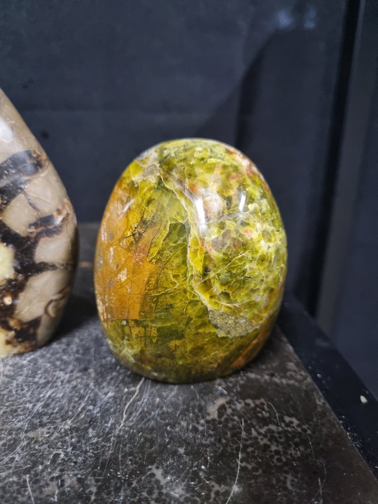 HQ set of 3 sculptures, green opal, septaria, golden healer - 10.5 - 7.8 cm Freeform- 1268 g #3.2